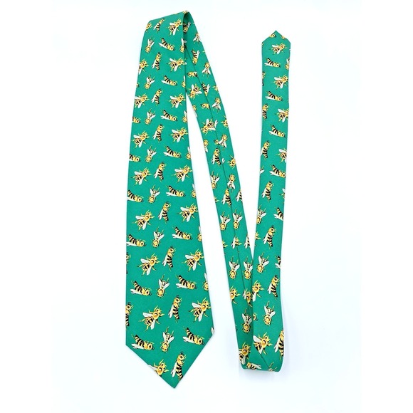 Polo‎ by Ralph Lauren Men's Tie Green Bee Print Handmade 100% Imported Silk USA - Picture 2 of 8